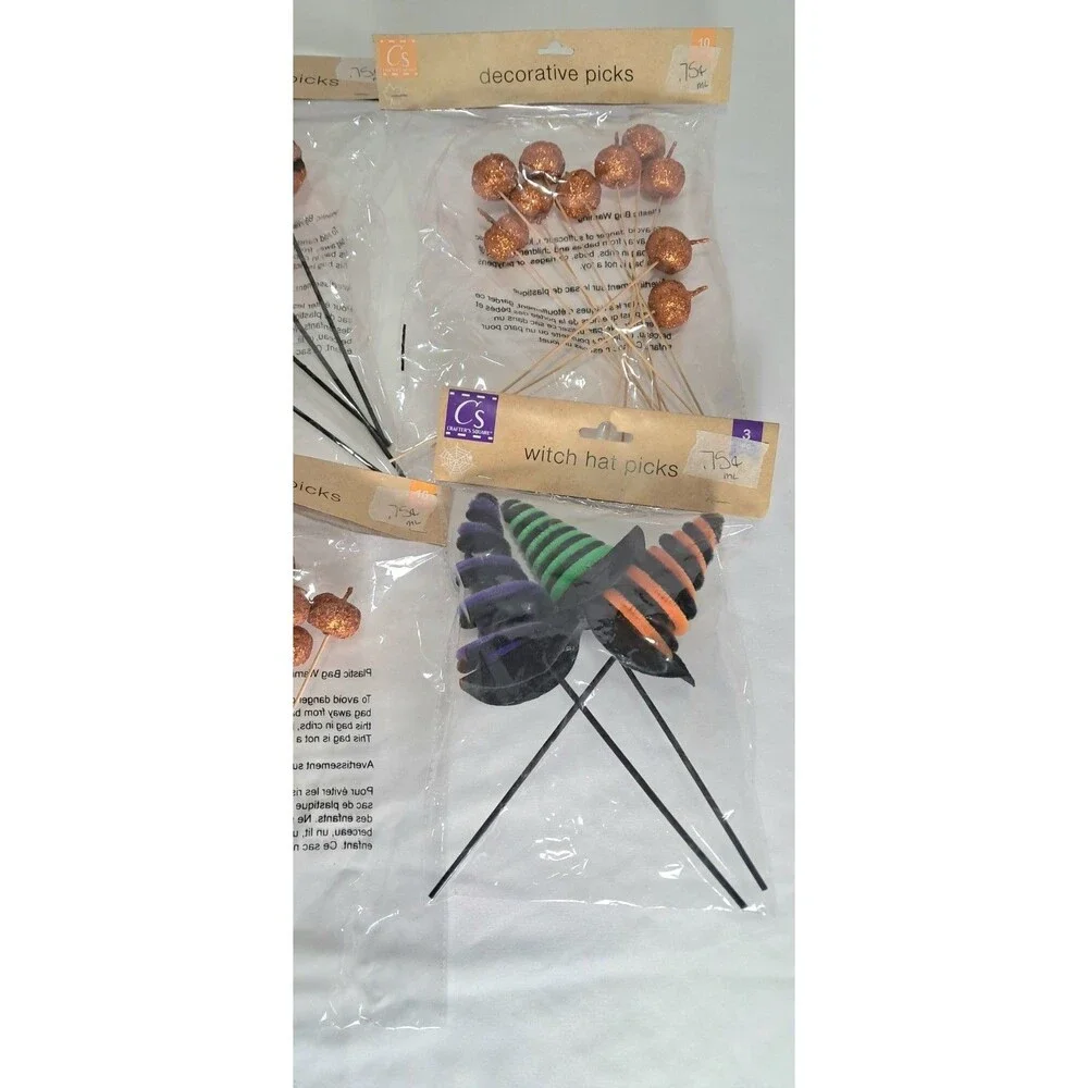 Crafter's Square Halloween Pumpkin Witch Picks Filler Decor Purple Green Glitter